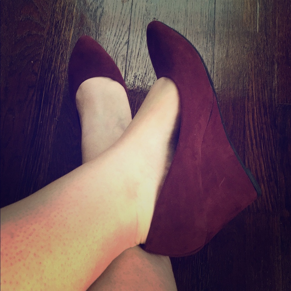 Almond Toe Burgundy Wedges